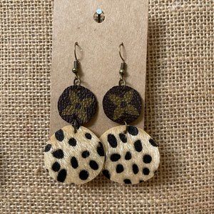 Handmade Designer Earrings, Cheetah, Leather